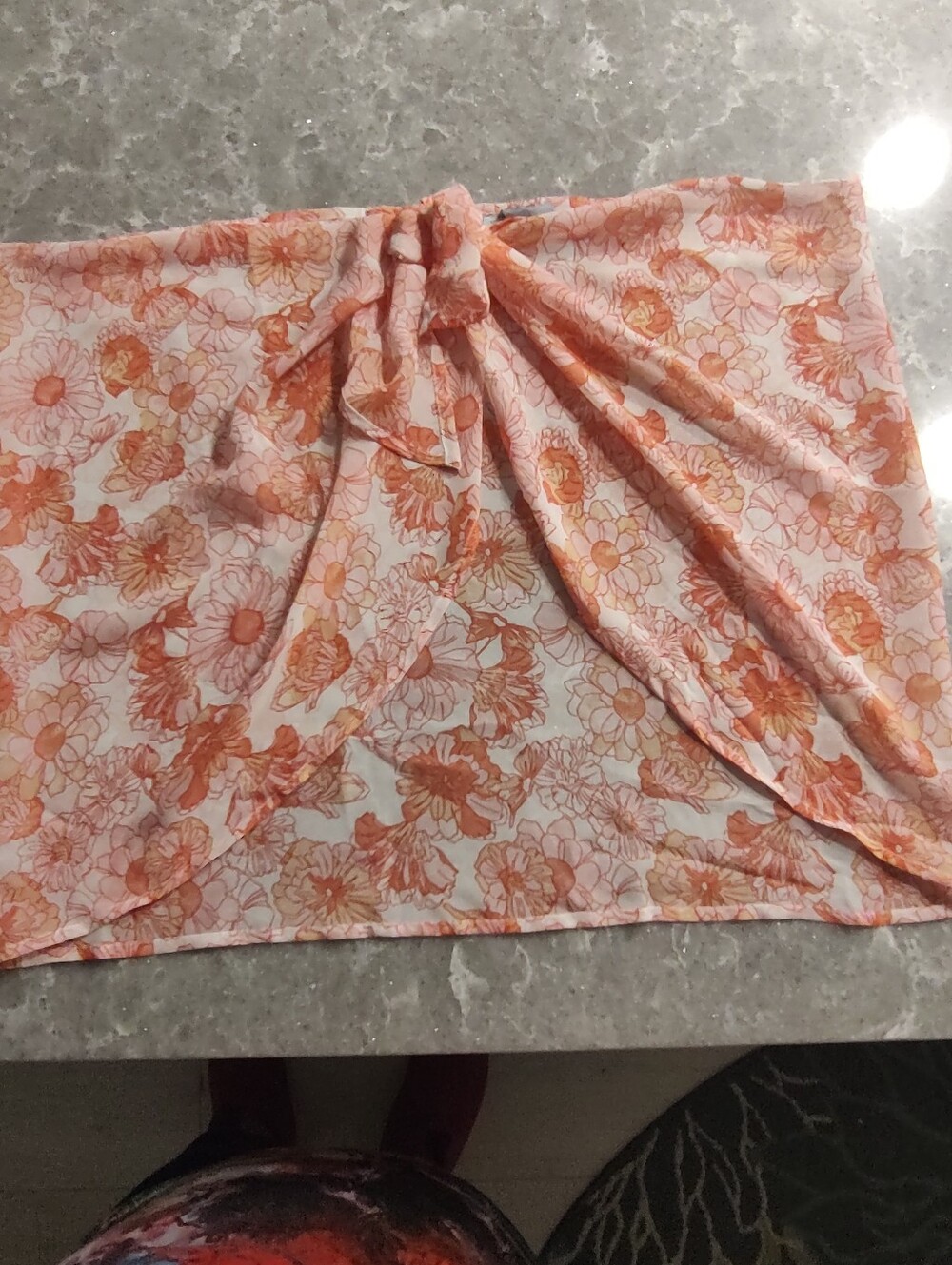 Shade & Shore Sarong Cover-Up Womens Medium Pink Orange Floral Sheer Swim Wrap